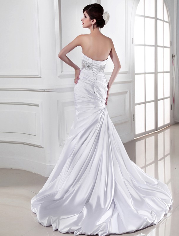 Trumpet/Mermaid Beading Sweetheart Sleeveless Elastic Woven Satin Wedding Dresses 1998