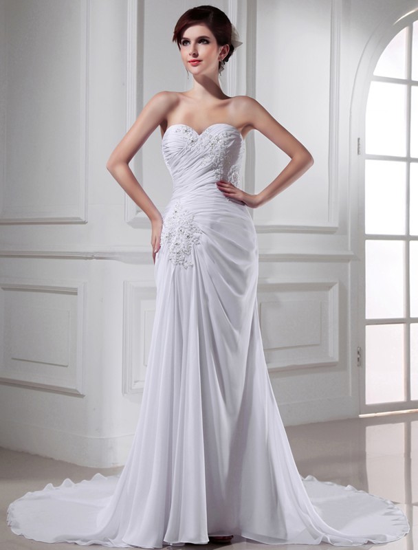 Trumpet/Mermaid Beading Sweetheart Sleeveless Chiffon Long Wedding Dresses 1997