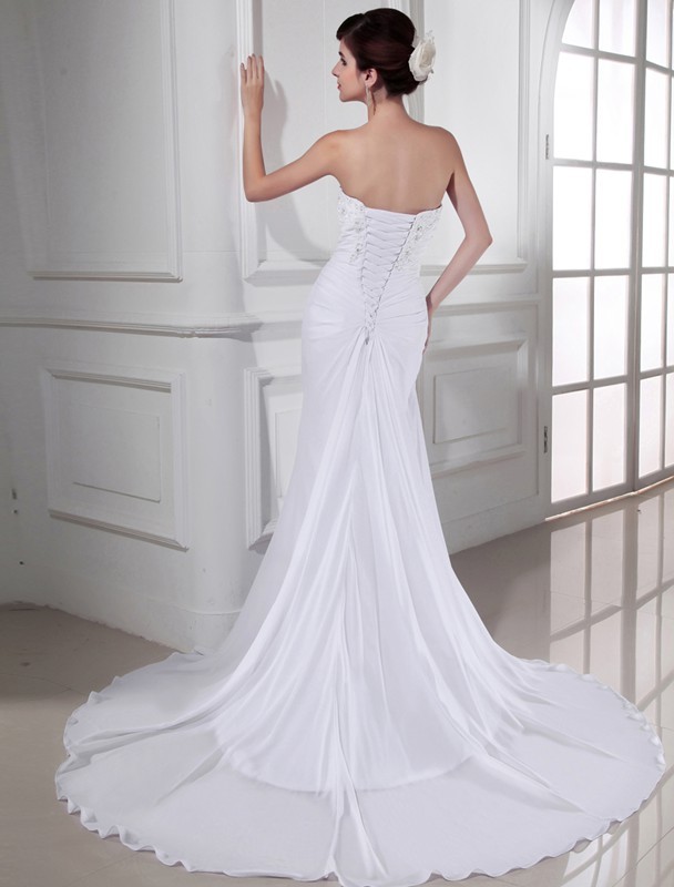 Trumpet/Mermaid Beading Sweetheart Sleeveless Chiffon Long Wedding Dresses 1997