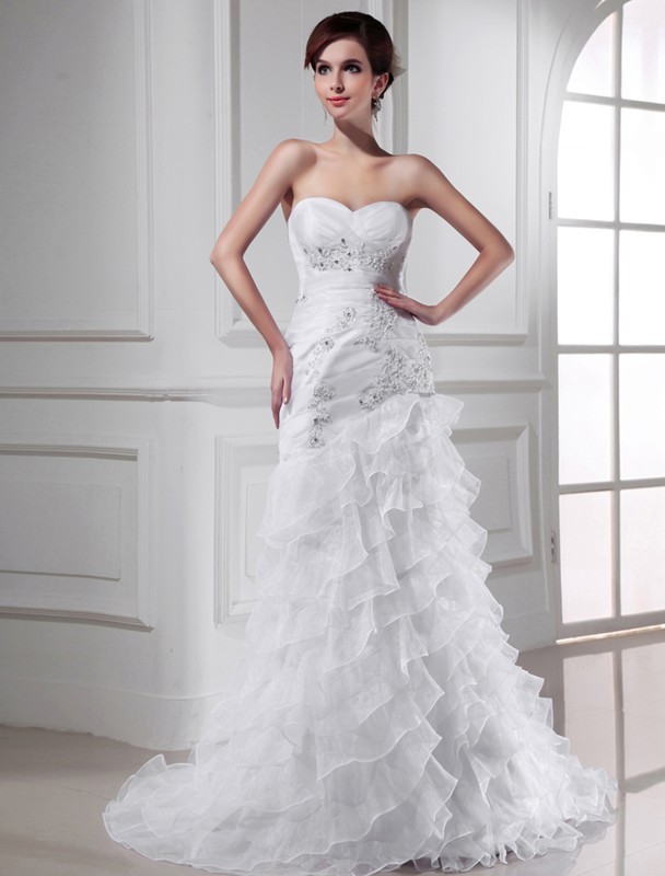 Trumpet/Mermaid Beading Sweetheart Sleeveless Applique Organza Wedding Dresses 1994