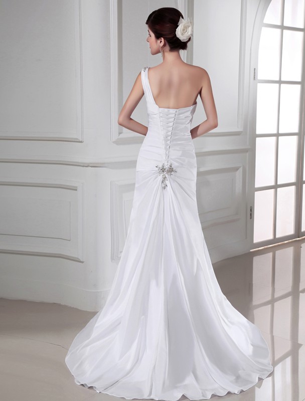 Trumpet/Mermaid One-shoulder Beading Satin Sleeveless Long Wedding Dresses 2087