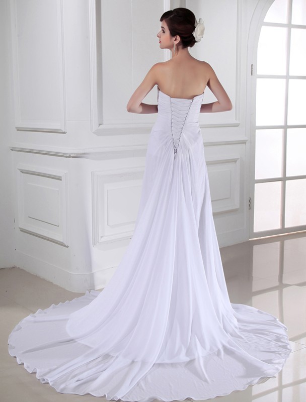 Sheath/Column Hand-made Flower Sweetheart Sleeveless Chiffon Long Wedding Dresses 1958