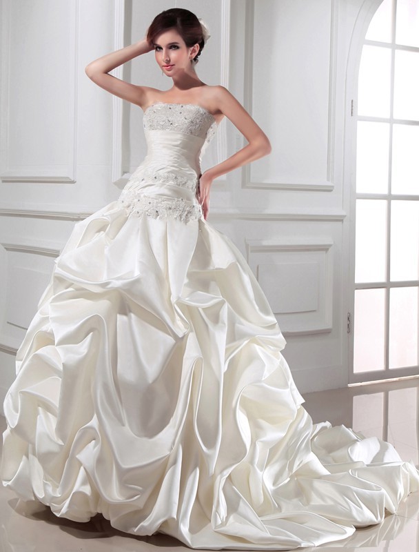 Ball Gown Beading Strapless Sleeveless Long Satin Wedding Dresses 1892