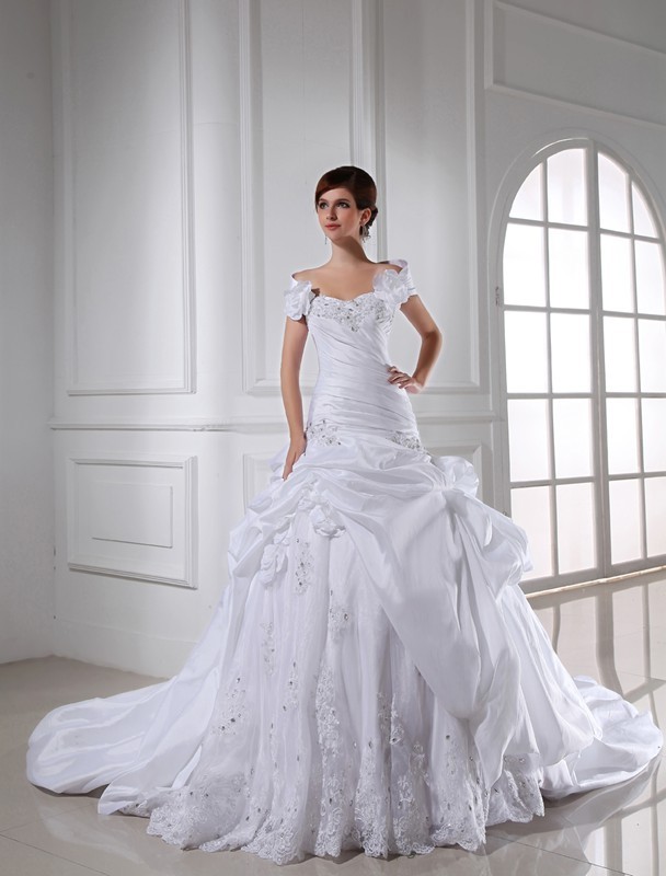 Beading Sweetheart Sleeveless Long Taffeta Wedding Dresses 1954