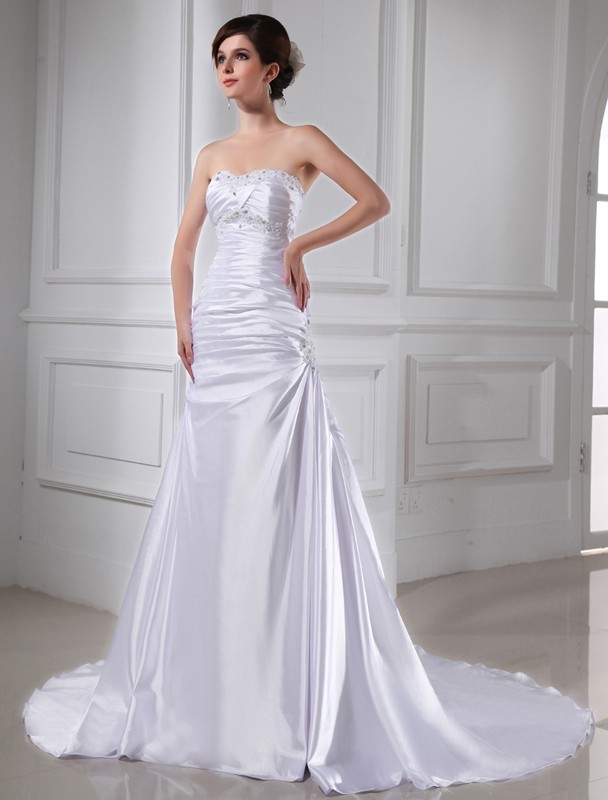 A-Line/Princess Beading Applique Sleeveless Elastic Woven Satin Wedding Dresses 1765