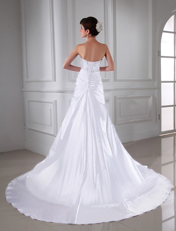 A-Line/Princess Beading Applique Sleeveless Elastic Woven Satin Wedding Dresses 1765