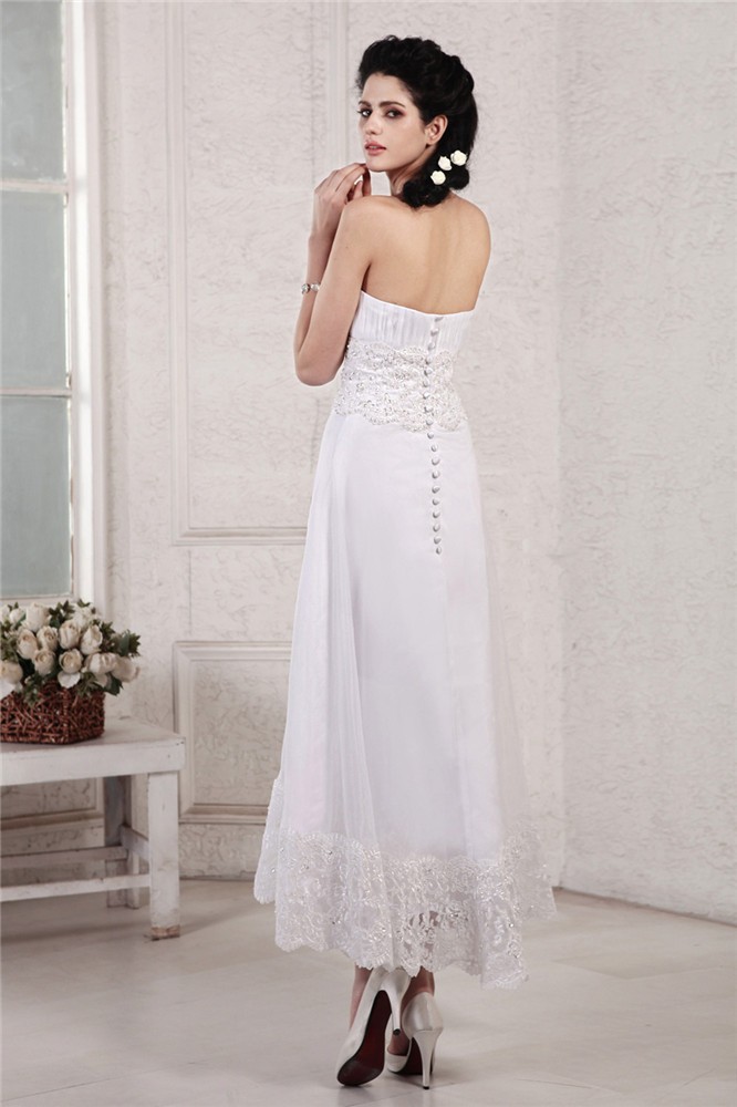 A-Line/Princess Strapless Sleeveless Pleats Applique Beading Short Chiffon Wedding Dresses 1819