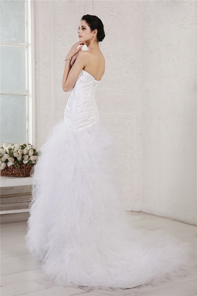 A-Line/Princess Sweetheart Sleeveless Applique Long Taffeta Net Wedding Dresses 1850