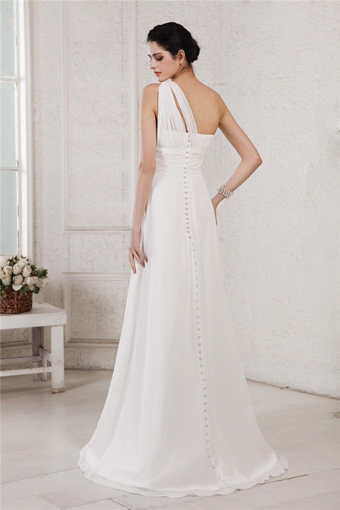 A-Line/Princess One-Shoulder Sleeveless Beading Applique Long Chiffon Wedding Dresses 2055