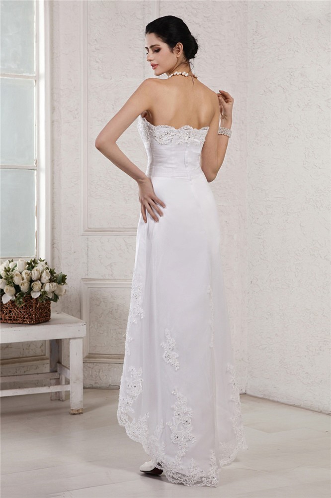 Sheath/Column Sweetheart Sleeveless Beading Applique High Low Organza Wedding Dresses 1986