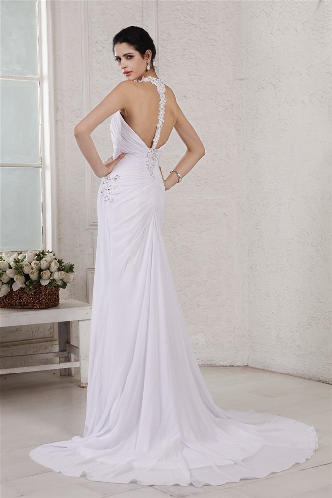 Trumpet/Mermaid Halter Sleeveless Beading Applique Long Chiffon Wedding Dresses 2001