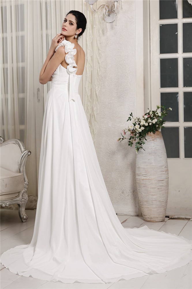 Sheath/Column One-Shoulder Sleeveless Ruffles Long Chiffon Wedding Dresses 2072