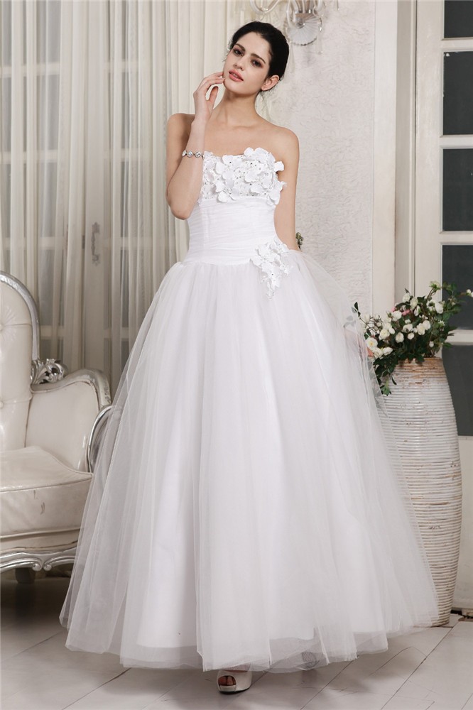 Ball Gown Sweetheart Sleeveless Beading Long Organza Wedding Dresses 1948