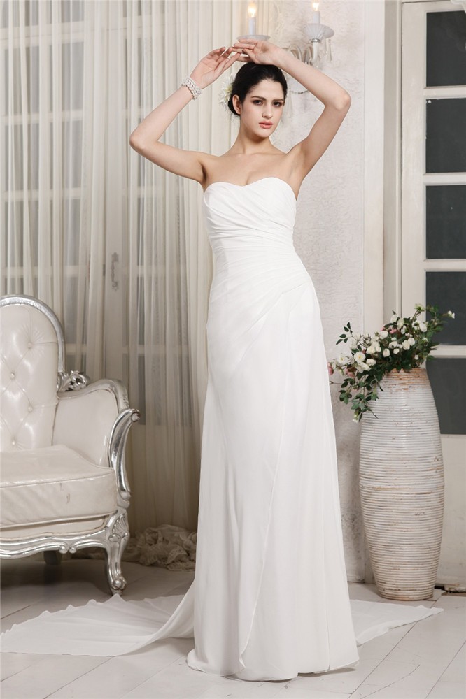 Sheath/Column Sweetheart Sleeveless Ruffles Long Chiffon Wedding Dresses 2076