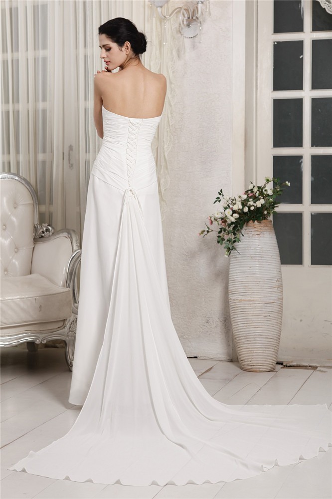 Sheath/Column Sweetheart Sleeveless Ruffles Long Chiffon Wedding Dresses 2076