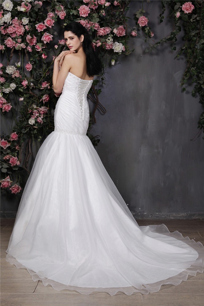 Trumpet/Mermaid Sweetheart Sleeveless Beading Pleats Ruffles Long Organza Wedding Dresses 2088