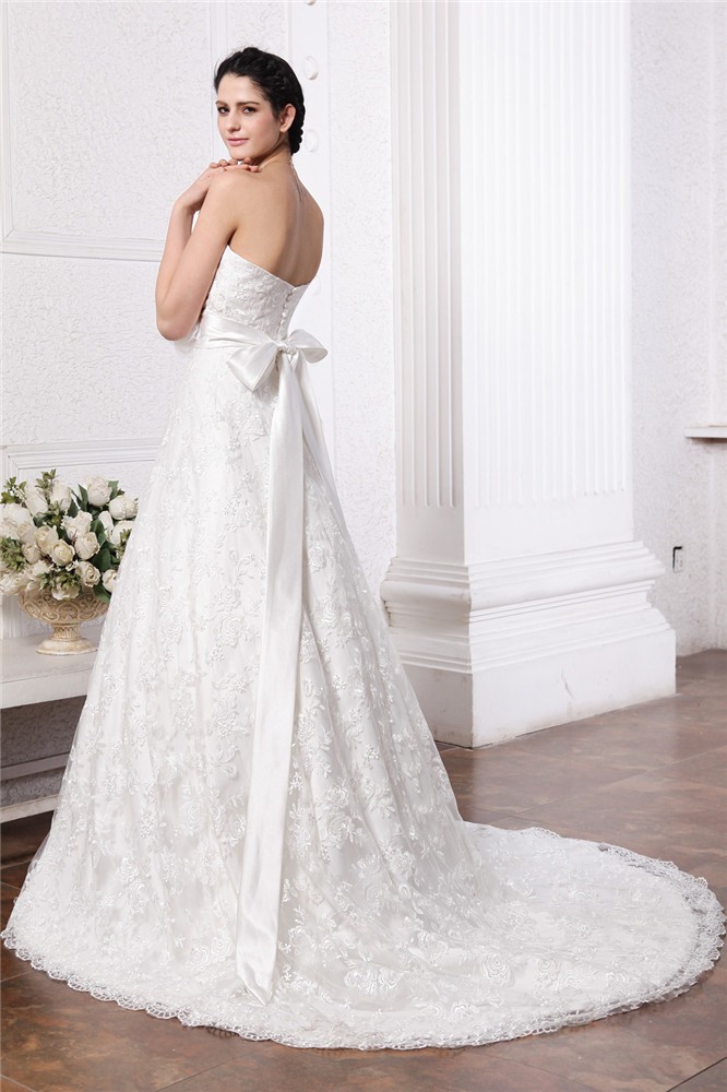 A-Line/Princess Sweetheart Sleeveless Sash Long Lace Wedding Dresses 1858