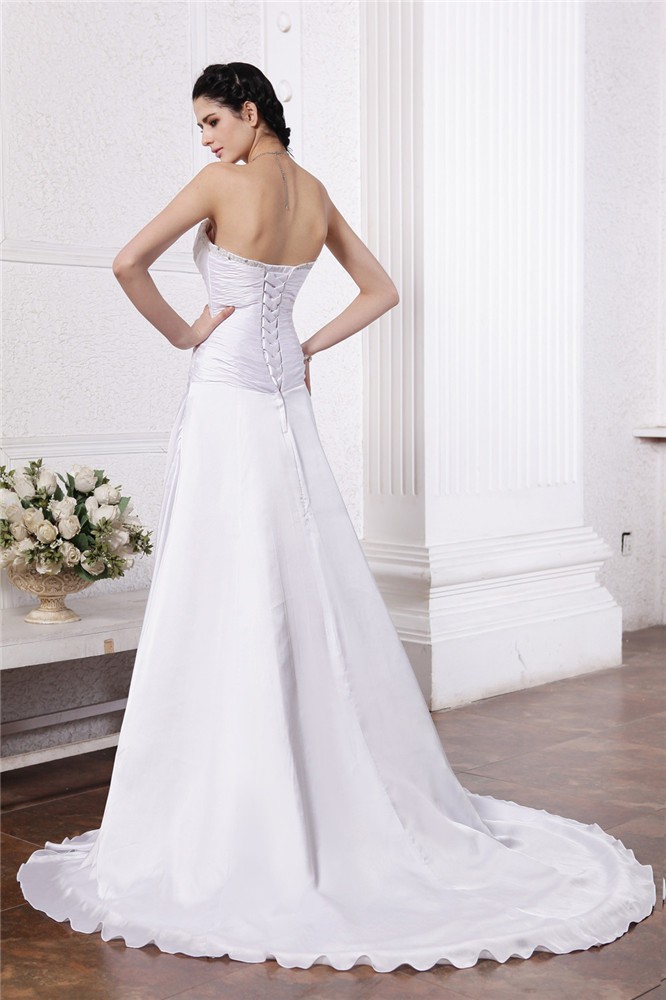 A-Line/Princess Strapless Sleeveless Beading Ruffles Long Silk like Satin Wedding Dresses 2060