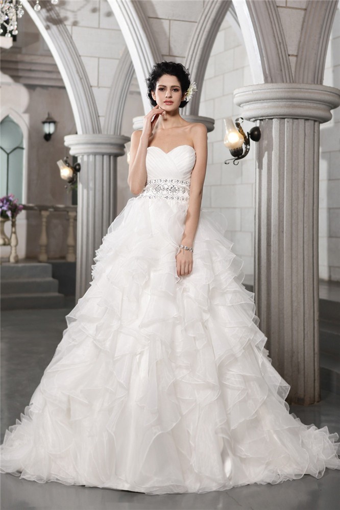 Ball Gown Sweetheart Sleeveless Beading Long Organza Wedding Dresses 1949