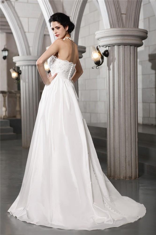 A-Line/Princess Strapless Sleeveless Beading Applique Long Taffeta Wedding Dresses 1816