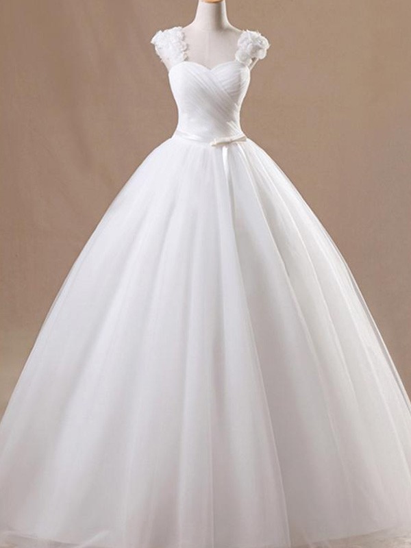 Ball Gown Sleeveless Square Floor-Length Ruffles Tulle Wedding Dresses 1253