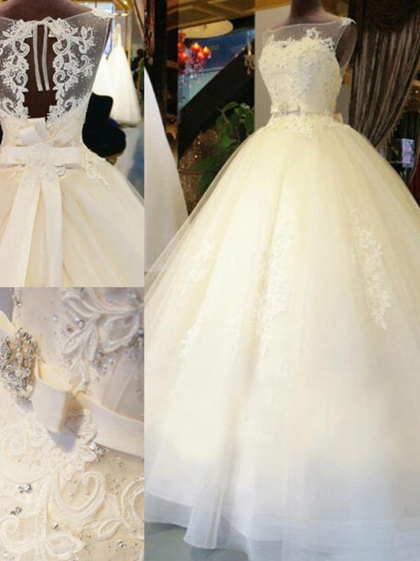 Ball Gown Sleeveless Off-the-Shoulder Sweep/Brush Train Sash/Ribbon/Belt Beading Applique Lace Wedding Dresses 1249