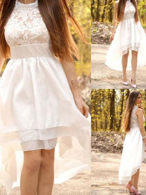 A-Line/Princess Chiffon Ruched Halter Asymmetrical Sleeveless Wedding Dresses 660