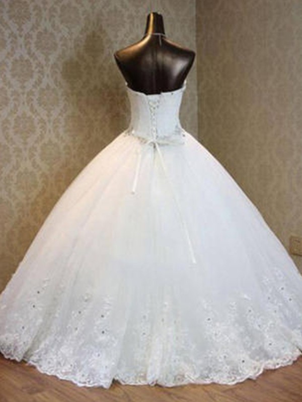 Ball Gown Tulle Beading Sweetheart Sleeveless Floor-Length Wedding Dresses 1303