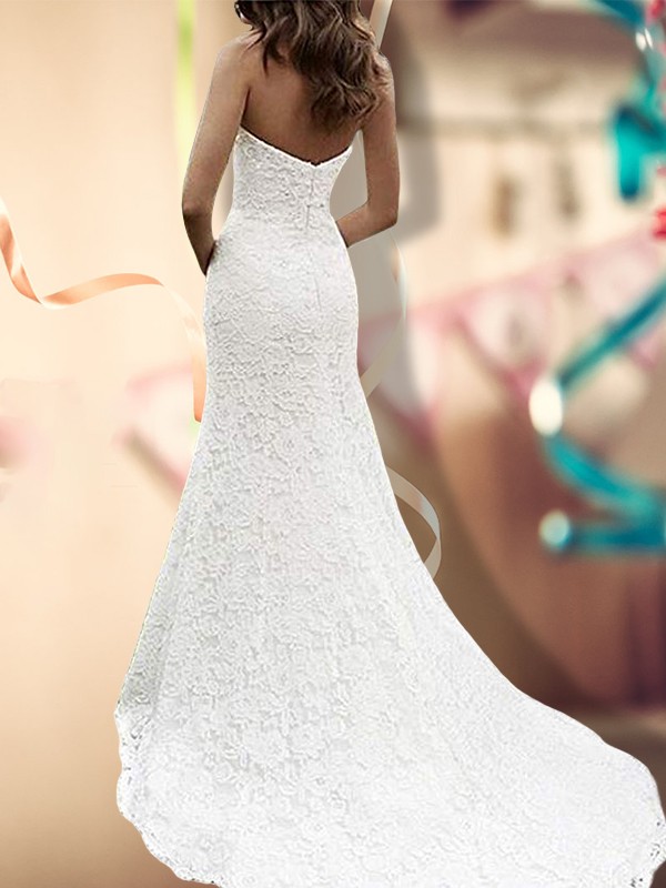 Trumpet/Mermaid Sleeveless Sweetheart Sweep/Brush Train lace Wedding Dresses 1660