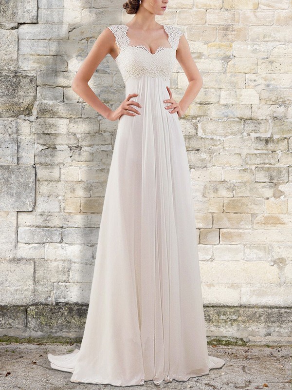 Empire Sweep/Brush Train Bateau Sleeveless Chiffon Wedding Dresses 1342