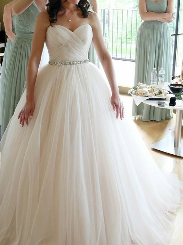 Ball Gown Sweetheart Sleeveless Floor-Length Beading Tulle Wedding Dresses 1285