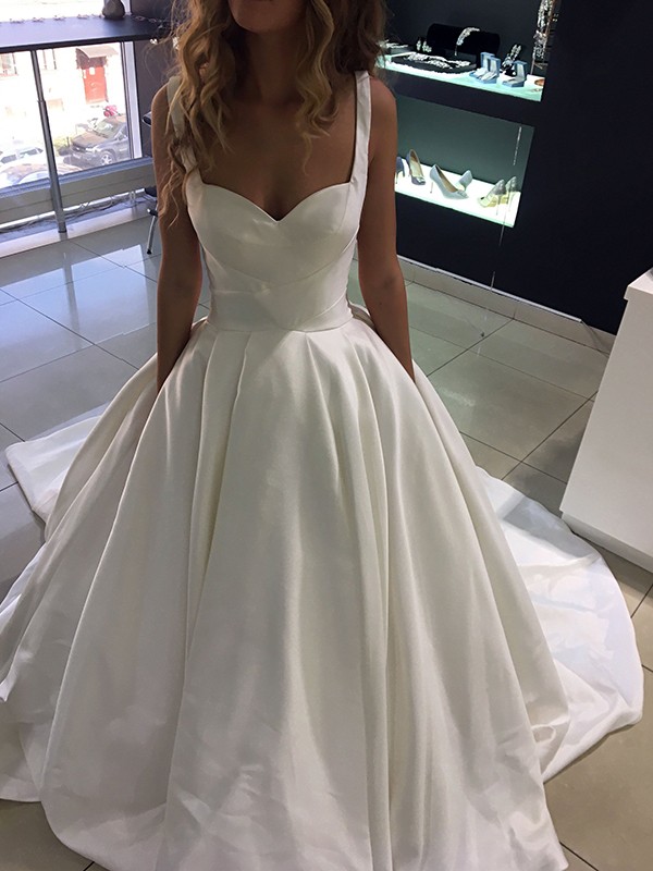 Ball Gown Satin Ruffles Sweetheart Sleeveless Sweep/Brush Train Wedding Dresses 1230