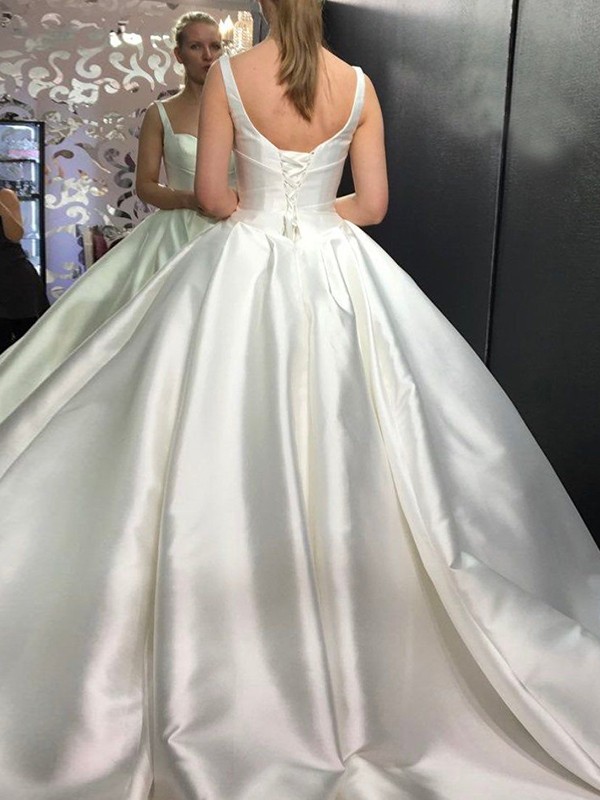 Ball Gown Satin Ruffles Sweetheart Sleeveless Sweep/Brush Train Wedding Dresses 1230