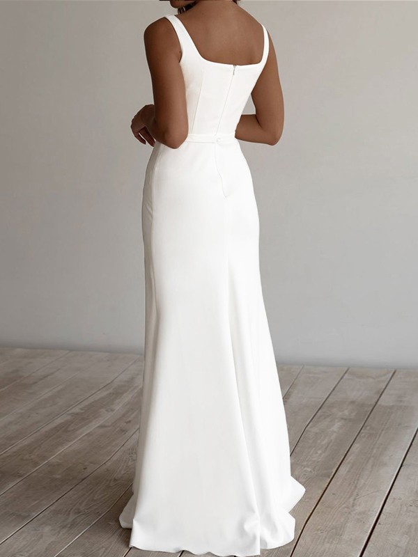 Sheath/Column Stretch Crepe Ruffles Straps Sleeveless Floor-Length Wedding Dresses 1512