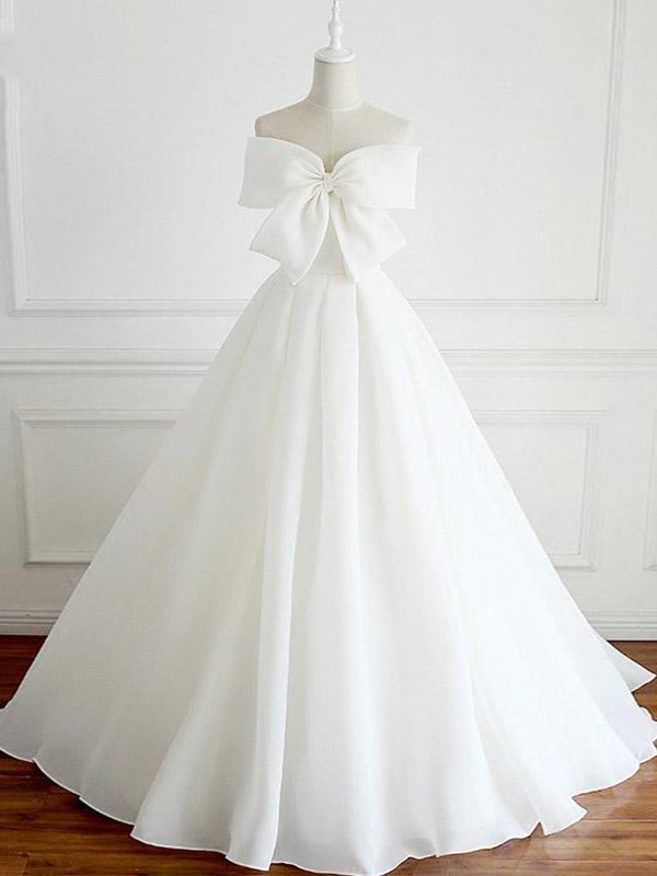 A-Line/Princess Satin Bowknot Sweetheart Sleeveless Floor-Length Wedding Dresses 796