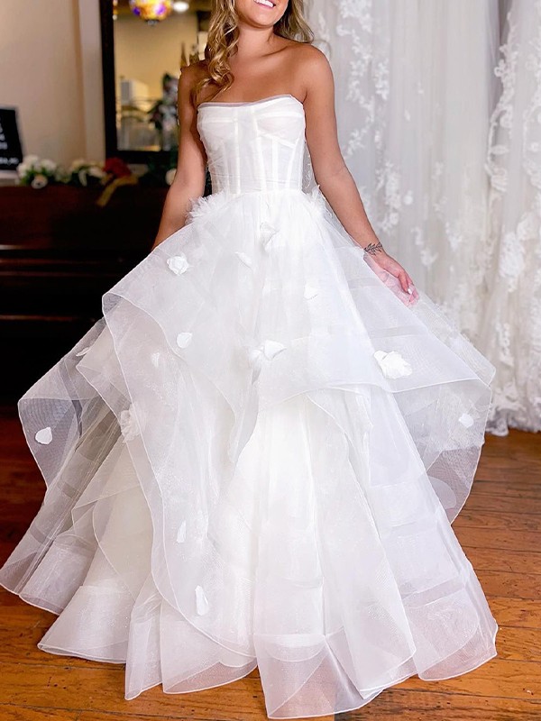 A-Line/Princess Tulle Ruched Off-the-Shoulder Sleeveless Floor-Length Wedding Dresses 1082