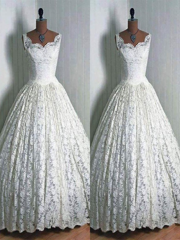 Ball Gown Lace Sweetheart Floor-Length Sleeveless Wedding Dresses 1191