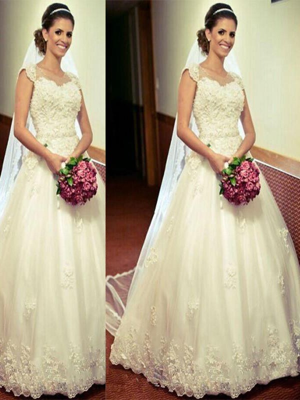 Ball Gown Tulle Floor-Length Sleeveless Sweetheart Wedding Dresses 1304