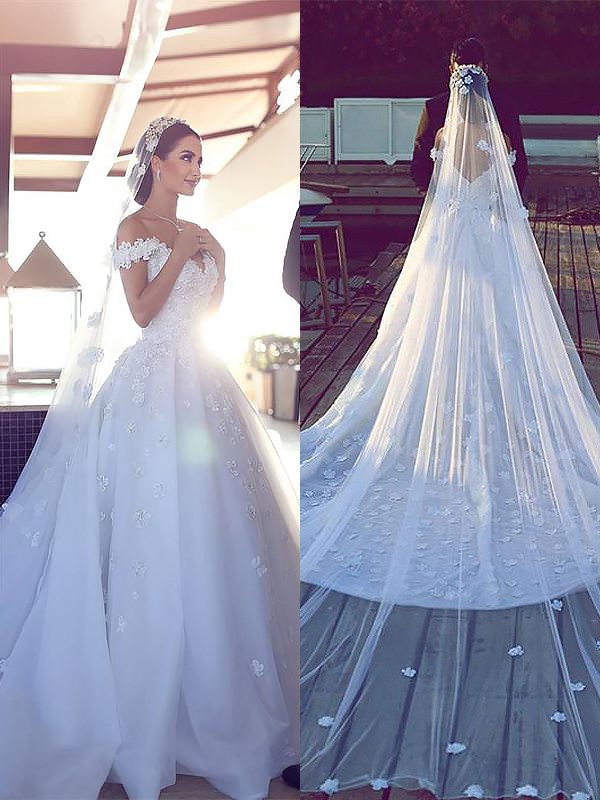 Ball Gown Tulle V-neck Sleeveless Chapel Train Wedding Dresses 1321